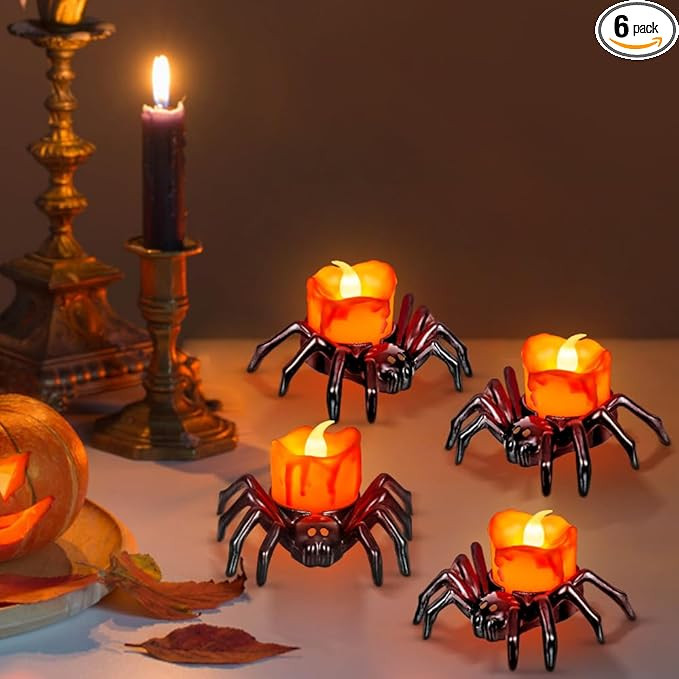 6 PCS Halloween Tea Lights Candles, Battery Operated Halloween's Flameless LED Candles, Spider Te... | Amazon (US)