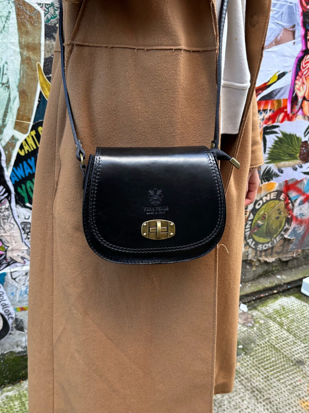 Small Black Genuine Leather Shoulder Bag: Handmade Italian Leather Crossbody Bag | Etsy (US)