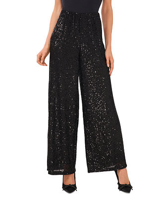 CeCe Women's Pull-On Elastic-Waist Wide-Leg Sequin Pants & Reviews - Pants & Capris - Women - Mac... | Macys (US)