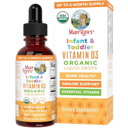 MaryRuth Organics USDA Organic Vitamin D Drops | Vitamin D3 Liquid | Sugar Free | Liquid Vitamin D Drops Immune Support for Infants & Toddlers | VIT D3 | Gluten Free | Non-GMO | 90-150 Servings | Amazon (US)