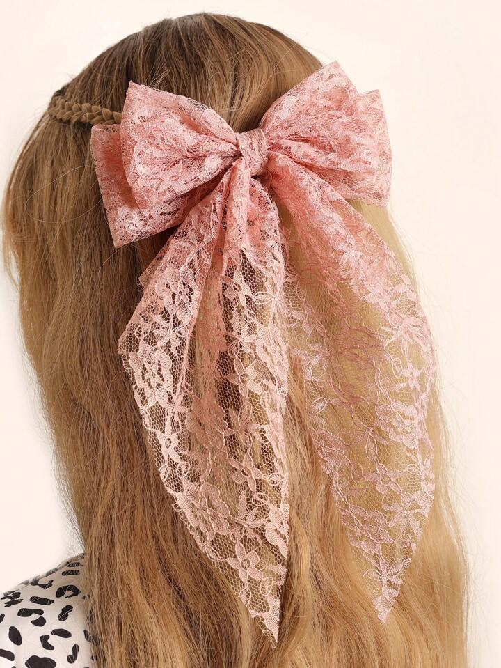1pc Summer New Lace Embroidered Bow Hair Clip, Romantic Sweet Lace Streamer Hair Accessory | SHEI... | SHEIN