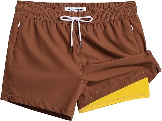 maamgic Mens Swim Trunks with Compression Liner Short Stretch Mens Bathing Suit Quick Dry Mens Sw... | Amazon (US)