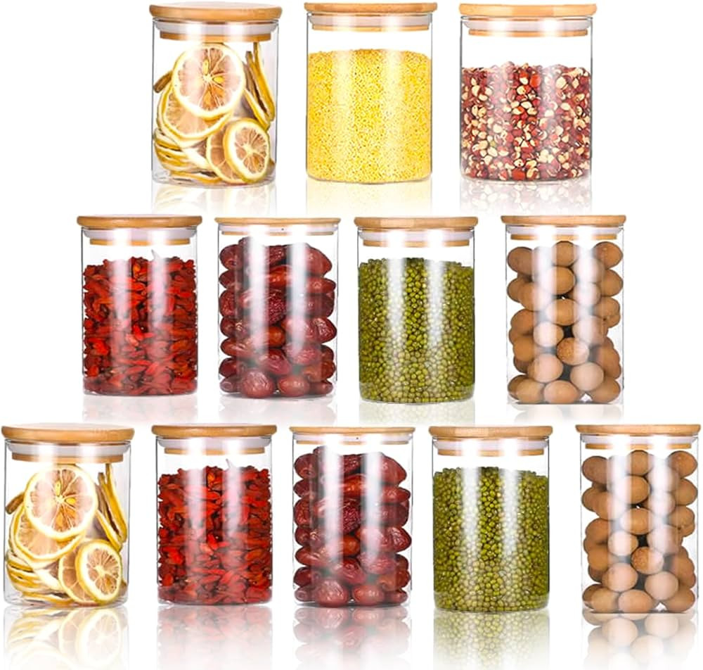 XUDREZ 200ml Glass Jars with Bamboo Lids Silicon Ring, 12 Set Spice Jars Air Tight Kitchen Contai... | Amazon (UK)