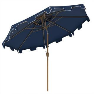 8.1 ft. Steel Cantilever Patio Umbrella with Push Button Tilt and Crank, With Dark Blue Canopy | The Home Depot
