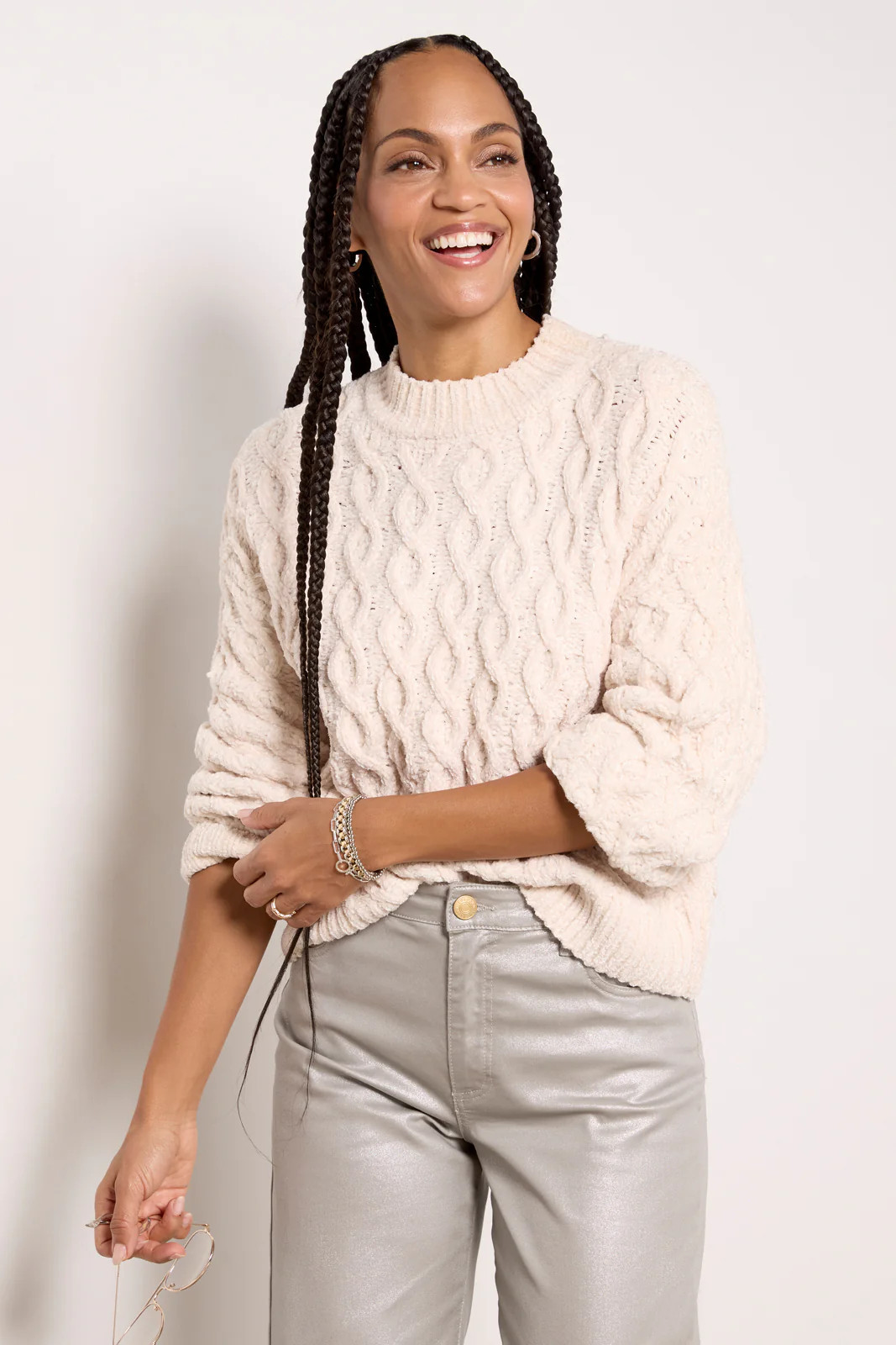 Cable Mock Neck Sweater | Evereve