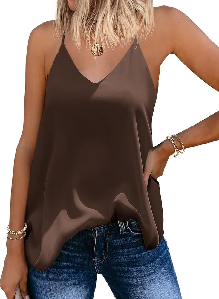 SUNAELIA Chiffon Cami V Neck Tank Tops for Women Loose Fit Flowy Spaghetti Strap Camisole Summer ... | Amazon (US)