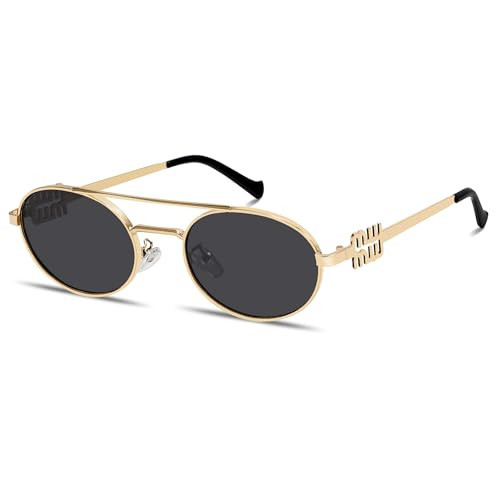 Rmerom Retro Oval 90s Metal Sunglasses for Women, 2026 Trendy Chic Narrow Gold Sun Glasses Fashion Sunnies | Amazon (US)
