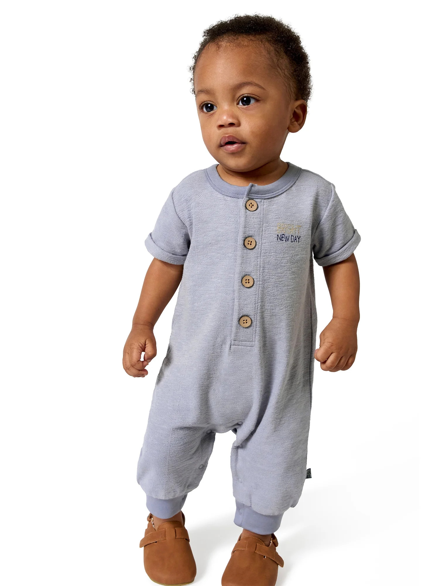 Modern Moments by Gerber Baby Boy Short Sleeve Henley Romper, Sizes 0/3 Months - 24 Months | Walmart (US)