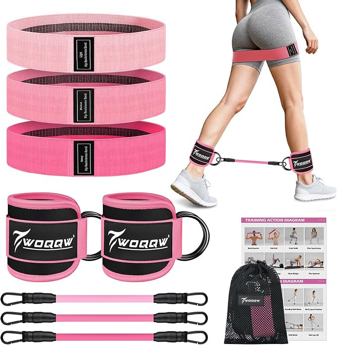 WOQQW Resistance Bands Set - Ankle Resistance Bands with Cuffs for Legs & Glute Workout, Fabric B... | Amazon (US)