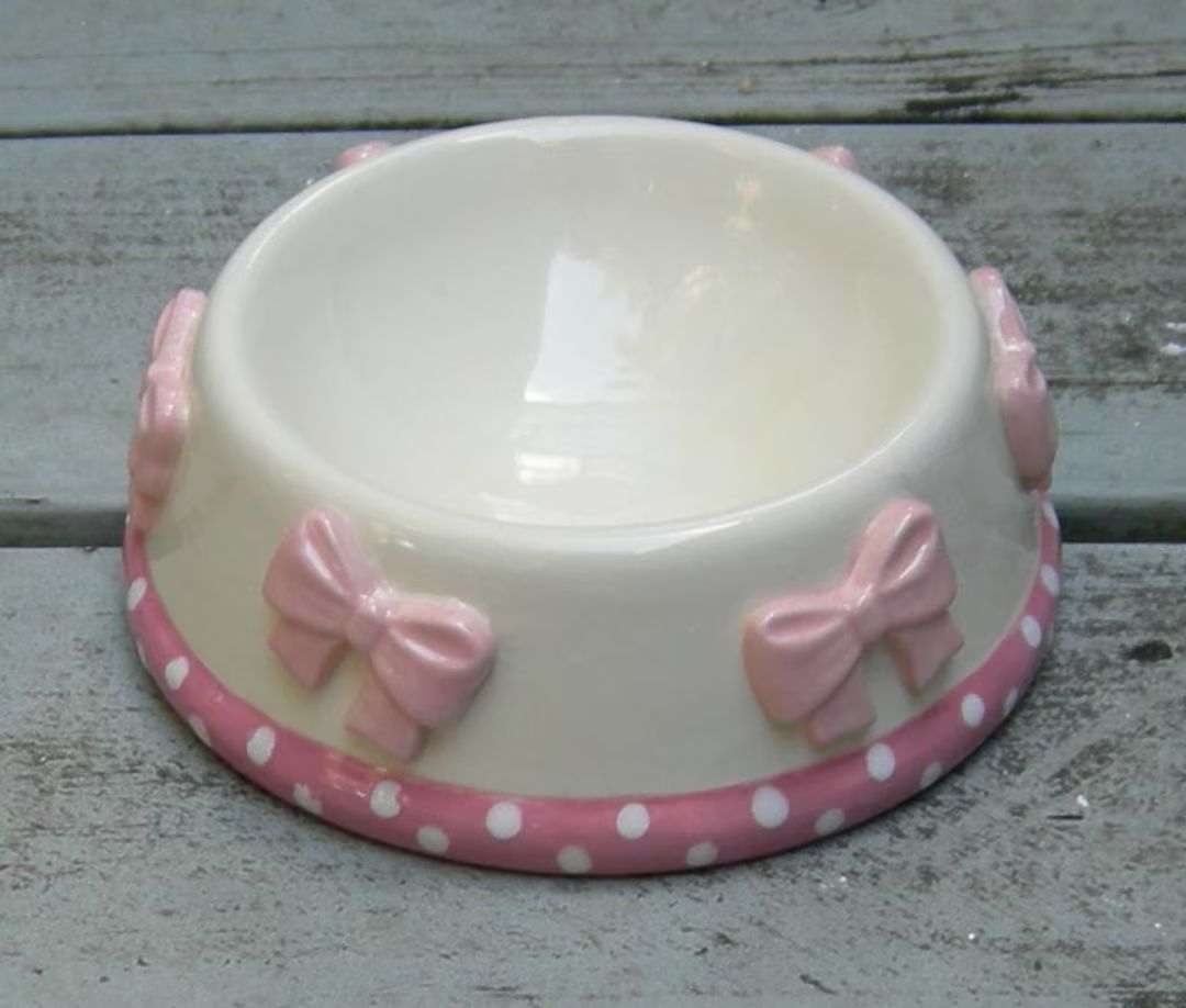 Precious Pink Whimsical Pink Bow Ceramic Bowl Dog Bowl Cat - Etsy | Etsy (US)