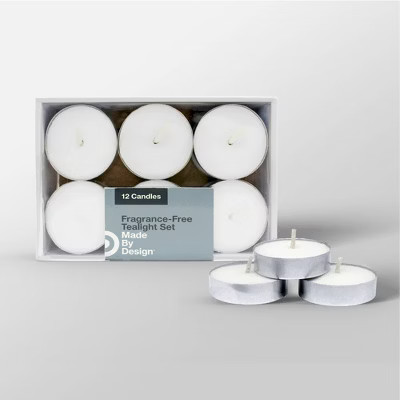 3.1" x 1.5" 12pk Unscented Tealight Candle Set White - Made By Design™ | Target