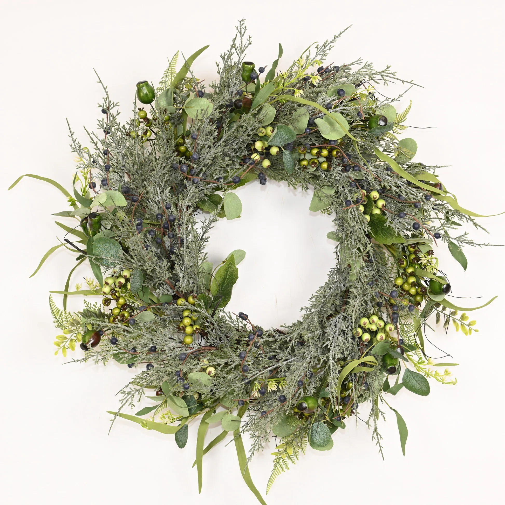 24" Artificial Farmhouse Blossom Cluster Greenery Cypress Eucalyptus Berry Christmas Day Winter F... | Joss & Main