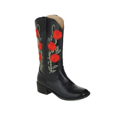 Zodanni Women Comfort Mid Calf Boot Riding Casual Vintage Floral Fashion Pointed Toe Western Cowgirl | Walmart (US)