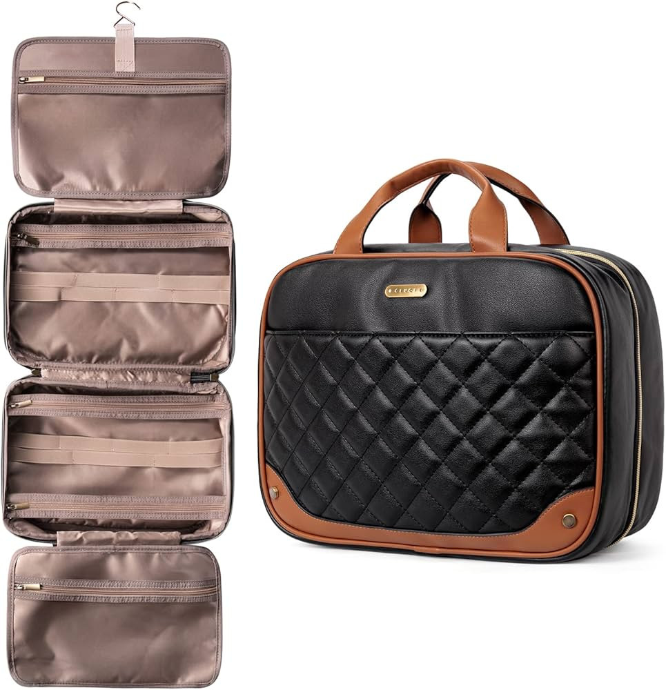 CLUCI Toiletry Bag for women Leather Travel Bag Water-resistant Large Makeup Cosmetic Bag Travel Org | Amazon (US)