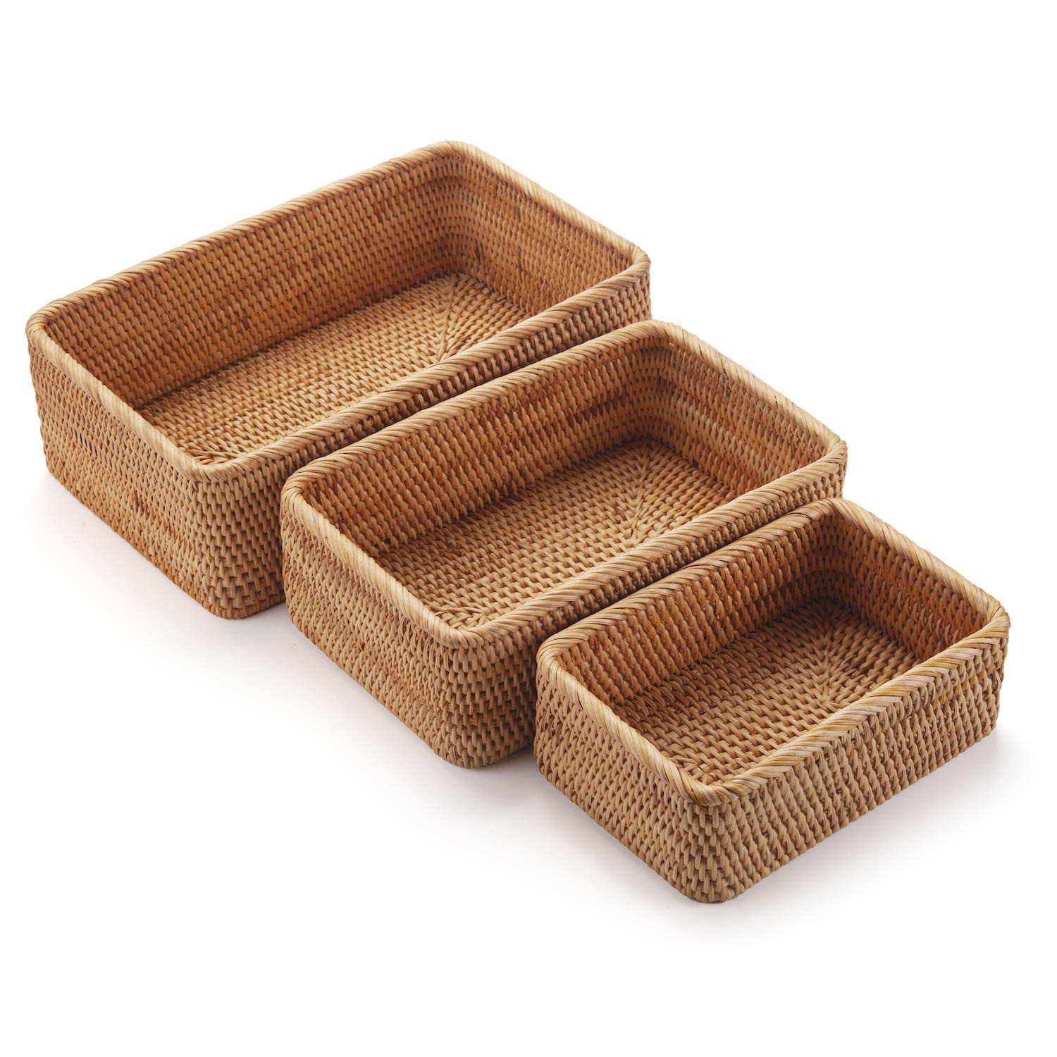 Natural Rattan Fruit Storage Baskets Rectangular Woven Wicker Box for Key Holder Remote Stackable... | Amazon (US)