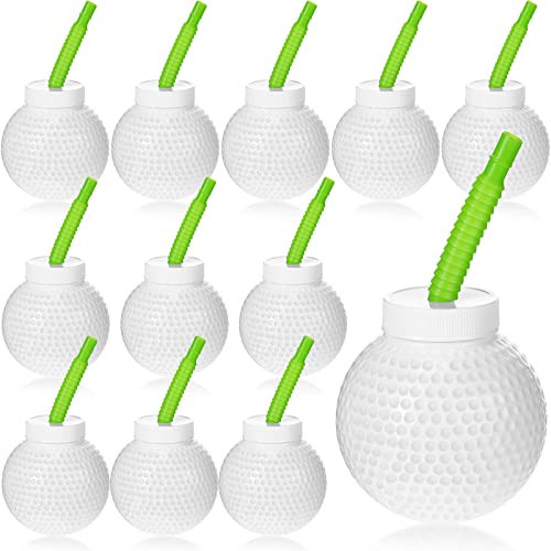 Sawysine 12 Set Golf Ball Cups with Straws and Lids - 10 oz Reusable Golf Plastic Cups Bulk for Kids Birthday Theme Party Supplies | Amazon (US)