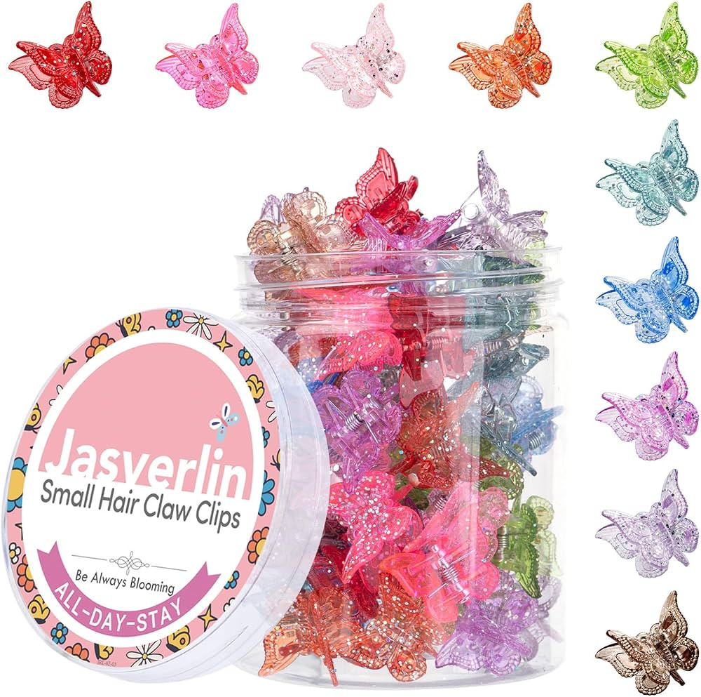 JASVERLIN Glitter Butterfly Hair Claw Clips, Y2K Hair Accessories 50 Pcs     10 Colors Sparkly Mi... | Amazon (US)