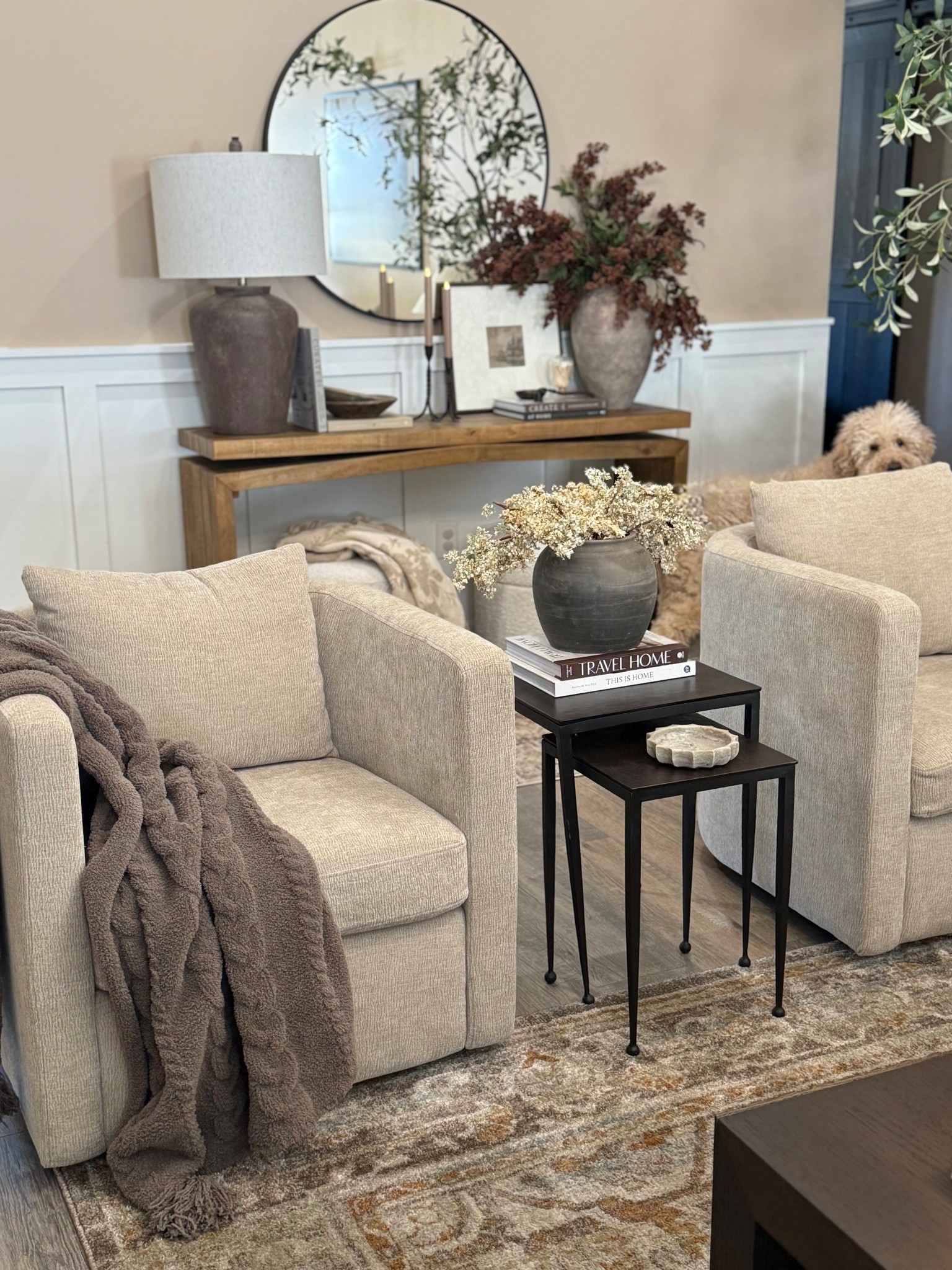 Cozy Neutral Sitting Area with Accent Chairs & Nesting Tables

Follow @farmtotablecreations on Instagram for more home styling and decor finds.

A cozy sitting area like this is perfect for creating a warm and inviting space to relax or chat with friends. These neutral accent chairs paired with simple nesting tables make the setup feel functional without taking up too much room. I love layering in soft throws, a textured rug, and a few decorative pieces like books and a vase to keep everything feeling balanced and comfortable.

#accentchairs #nestingtables #livingroomdecor #throwblanket #pillows #neutraldecor #livingroomfurniture #cozylivingroom

#LTKSaleAlert #LTKHome