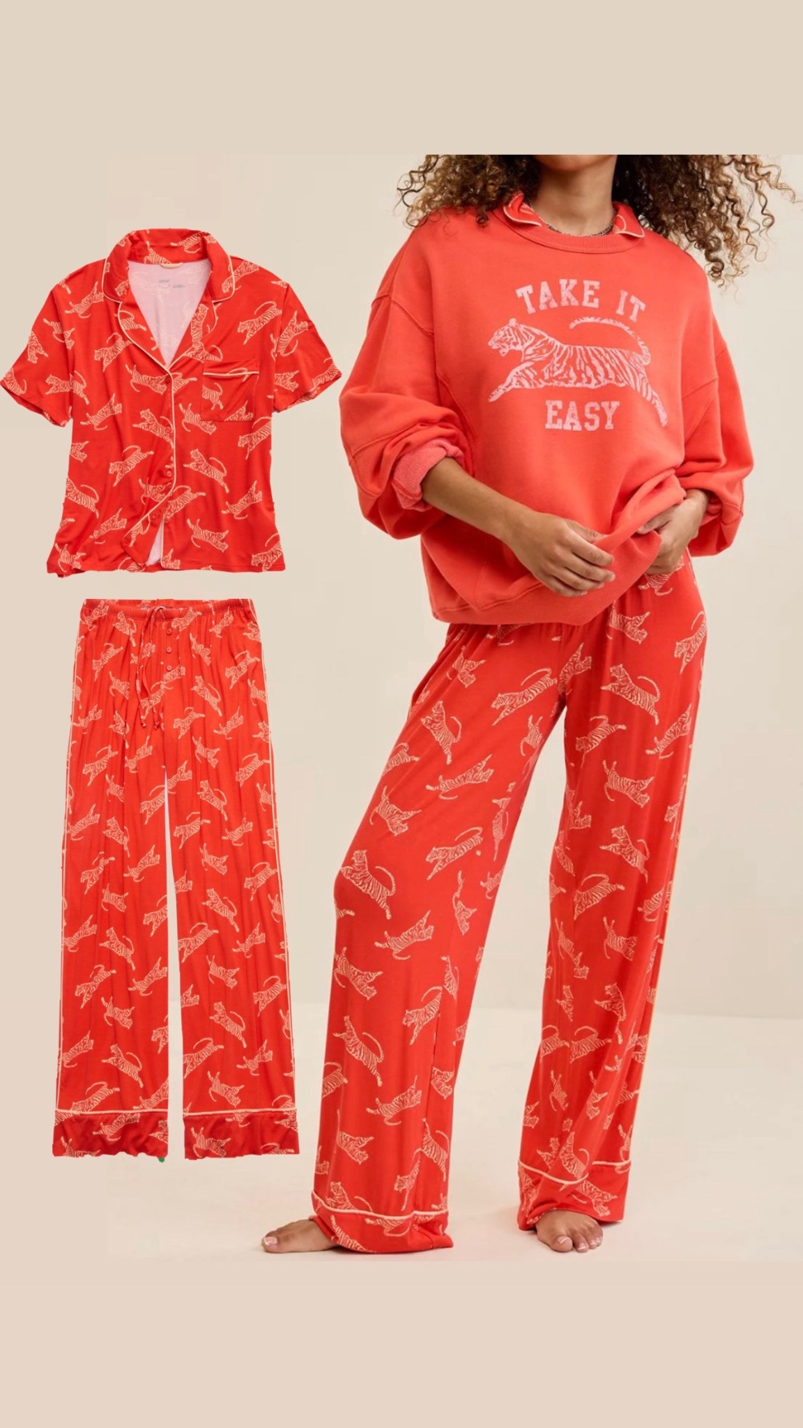 Yes, matching pjs to my new favorite sweatshirt. So cute!!! Easy tiger!! 🐅 

Size small in all  @Aerie 