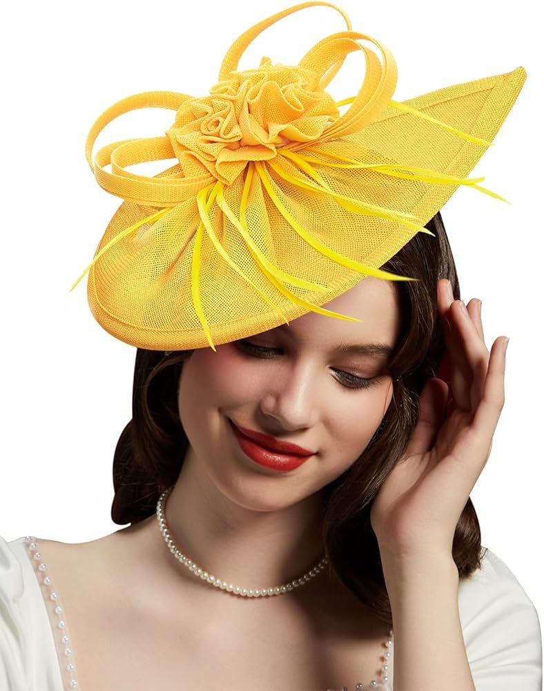 Cizoe Pillbox Hats 20s 50s Vintage Fascinators for Women with Feather Mesh Veil Headband Bridal Wedd | Amazon (US)