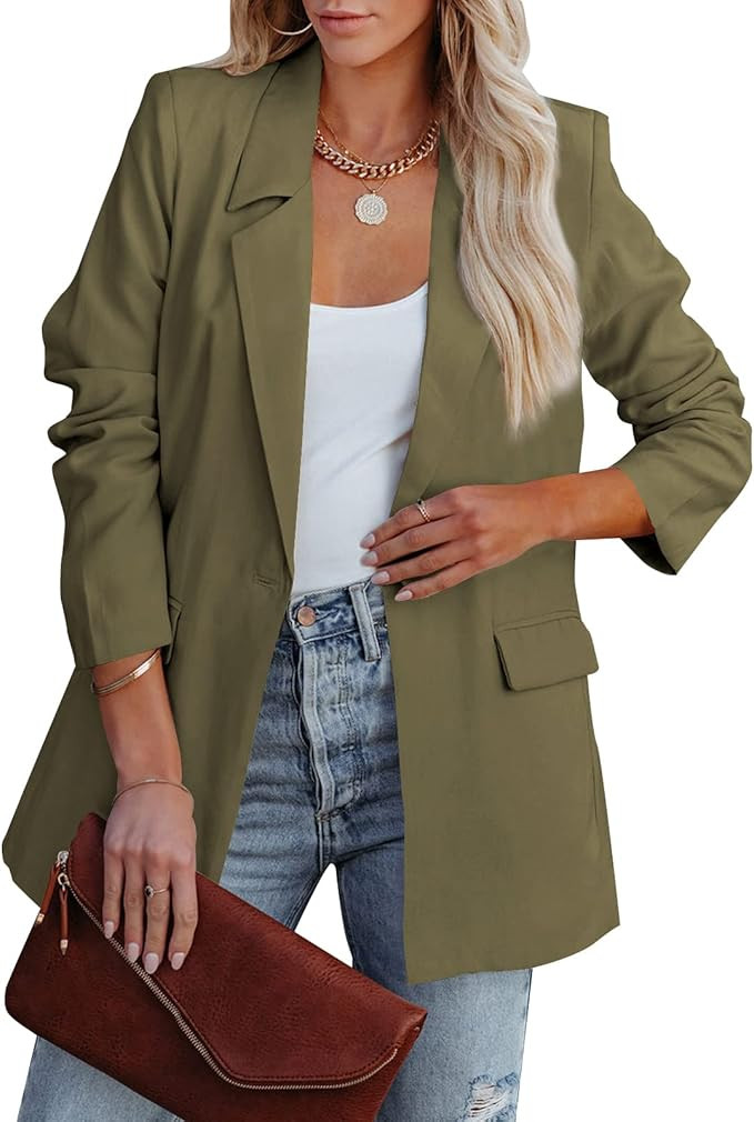 Tankaneo Womens Casual Lapel Blazers Long Sleeve Open Front Single Button Suit Jacket Elegant Wor... | Amazon (US)