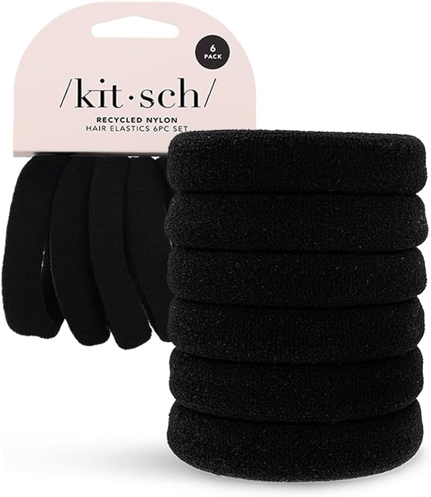 Kitsch Black Hair Ties No Damage - Strong, Stretchy Hair Bands | Soft Nylon Ponytail Holders, Sna... | Amazon (US)