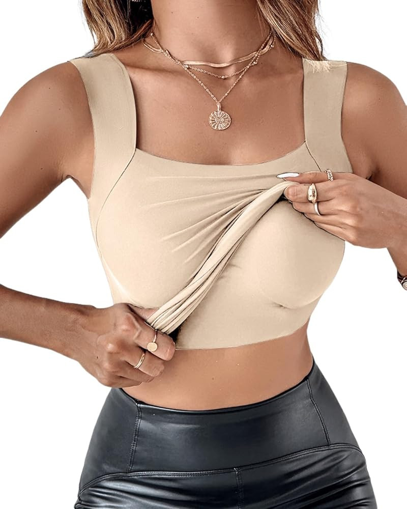 CHICME Womens U Neck Shapewear Built-in Bra Tank High Strechy Sleeveless Slim Fit Tops Camisole W... | Amazon (US)