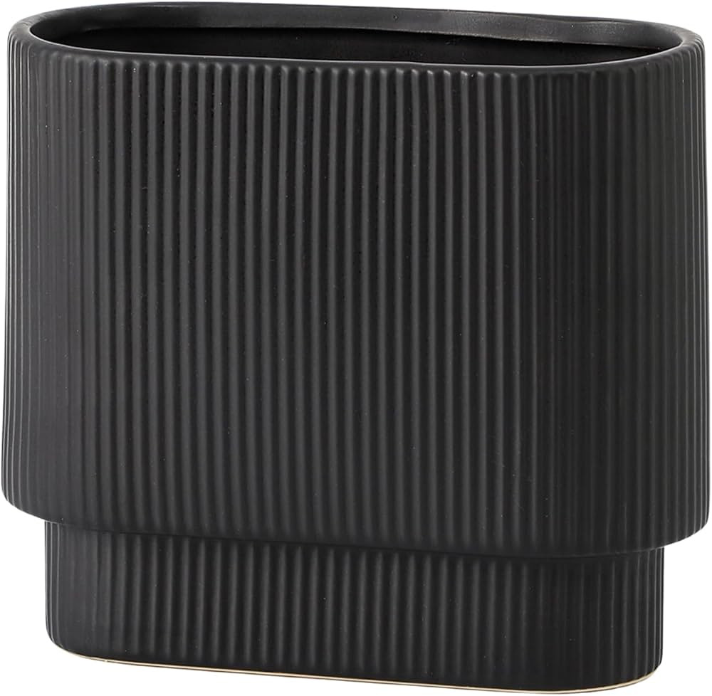 YANWE1 Black Ceramic Flower Vase, Decorative Vase, Boho Vase, Mondern Vase, Ribbed Vase, Rectangl... | Amazon (US)