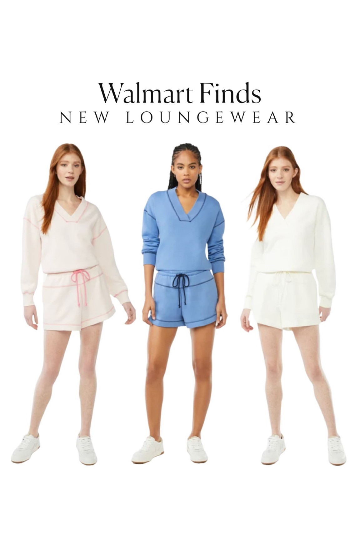 New loungewear sets from Walmart 💗 Walmart fashion new arrivals, blue and white sweatshirts, shorts, lounge set, athleisure, free assembly spring fashion Walmart finds 

#LTKunder50 #LTKsalealert #LTKstyletip