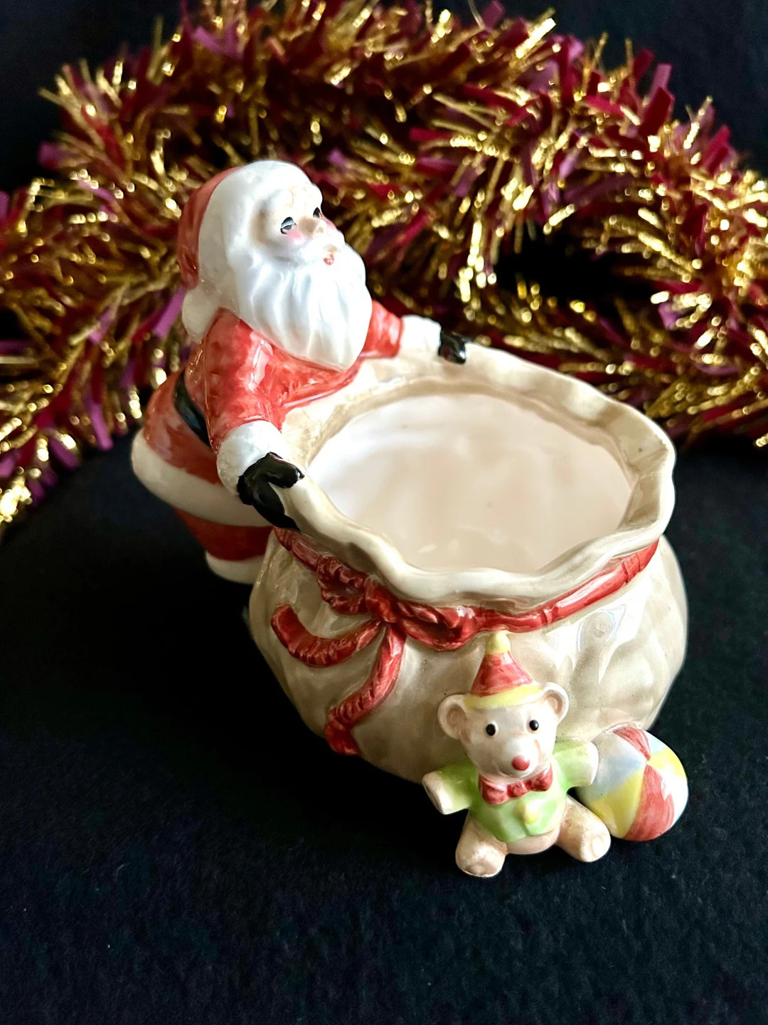 1981 Fitz & Floyd Santa With Toy Sack, Ceramic Table Display, Cachepot, Candy Dish, Votive Holder... | Etsy (US)