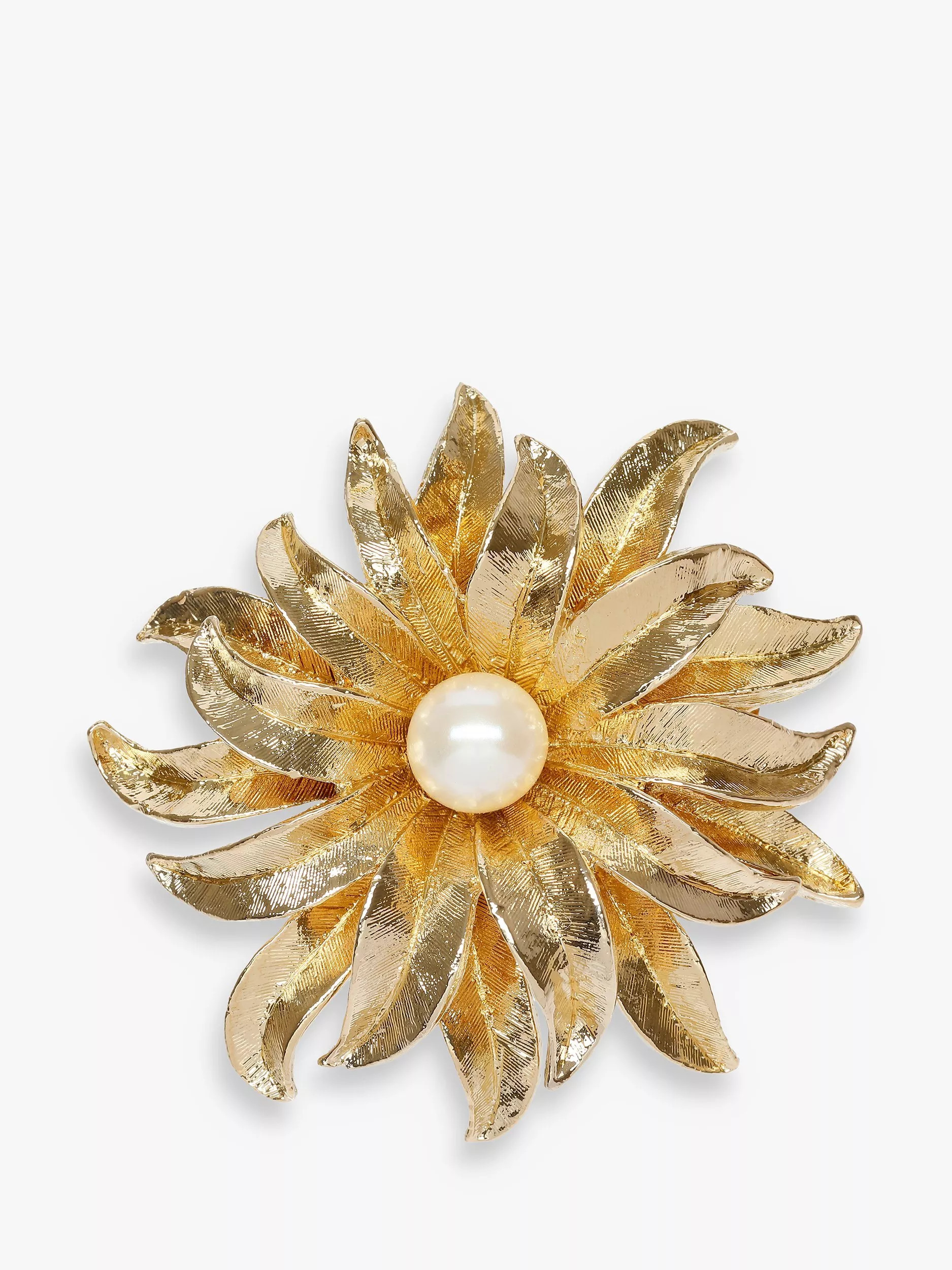 Eclectica Pre-Loved Faux Pearl Gold Plated Flower Burst Brooch, Dated Circa 1980s, Gold | John Lewis (UK)