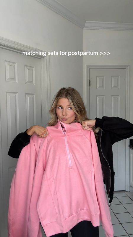 pink matching athleisure set // postpartum outfit 

#LTKVideo #LTKfindsunder100