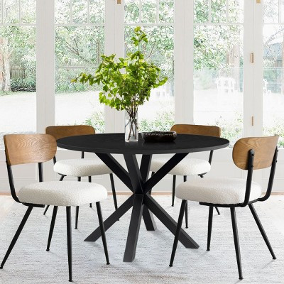 5-Piece Round Dining Table Set for 4,Modern Black Pedestal Table with Boucle Seats and Ash Back Chairs,Stylish Dining Set for Home - Panipeachy | Target