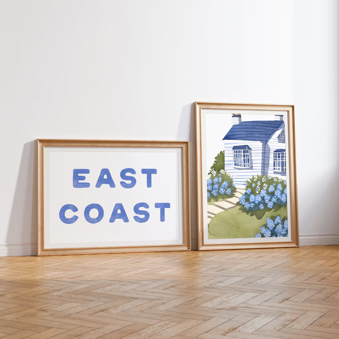 Coastal Granddaughter Print Set of 2 Light Blue Wall Art East Coast Watercolor Painting Dorm Room... | Etsy (US)