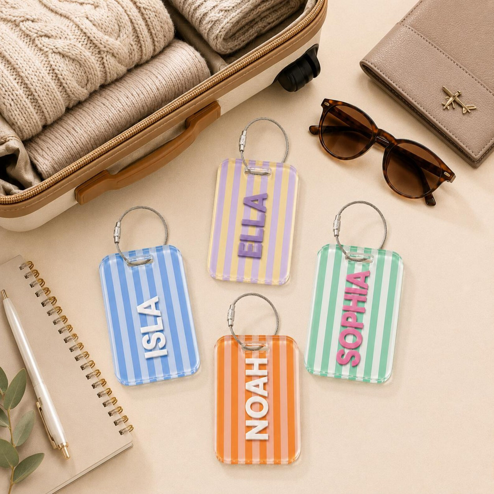 Personalized Pastel Striped Luggage Tag, Custom Name Travel Bag Tag, Colorful Suitcase Identifier... | Etsy (Global)