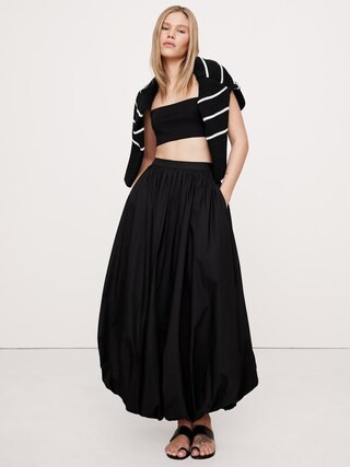 Cotton Poplin Bubble-Hem Maxi Skirt | Banana Republic (CA)