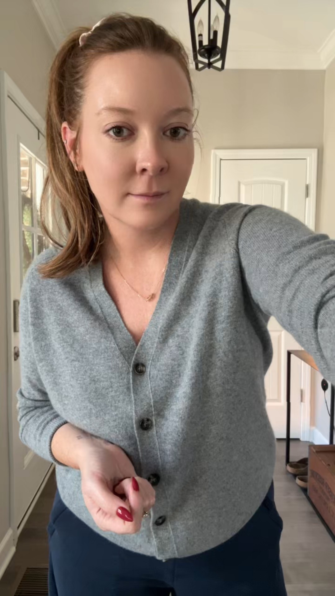 Grey cashmere cardigan / tts wearing a medium 
Navy wide leg sweatpants / tts wearing a medium 
Ugg slippers 
Silk scrunchie (great gift idea!)

#LTKootd #LTKActive #LTKSaleAlert