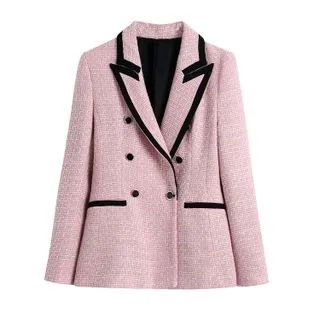 Notch Lapel Double-Breasted Tweed Jacket | YesStyle Global