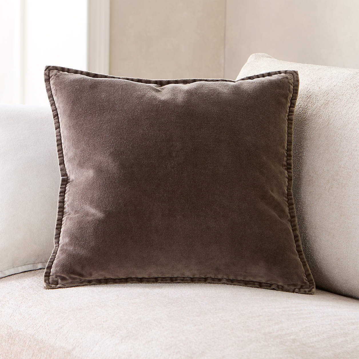 Relaxed Washed Organic Cotton Velvet 20"x20" Deep Brown Throw Pillow Cover + Reviews | Crate & Ba... | Crate & Barrel
