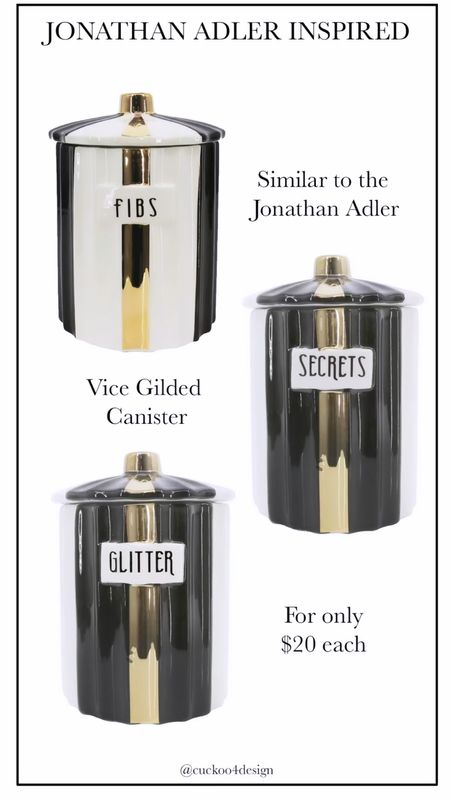 Found these Jonathan Adler dupes today and love them for only $20 each. Great for a kitchen to store cooking supplies or for a bathroom. These replicate the Jonathan Adler vice canisters #kitchenorganization #kitchenstorage

#LTKhome #LTKGiftGuide #LTKVideo