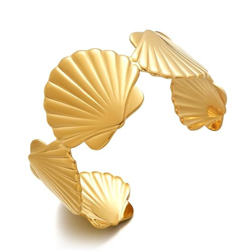 Glorig Gold Bracelets for Women with Sea Shell Cuff Bracelets Fashionable Mermaid Bracelet Adjustable Gold Ocean Bracelet Summer Jewelry Gift | Amazon (US)