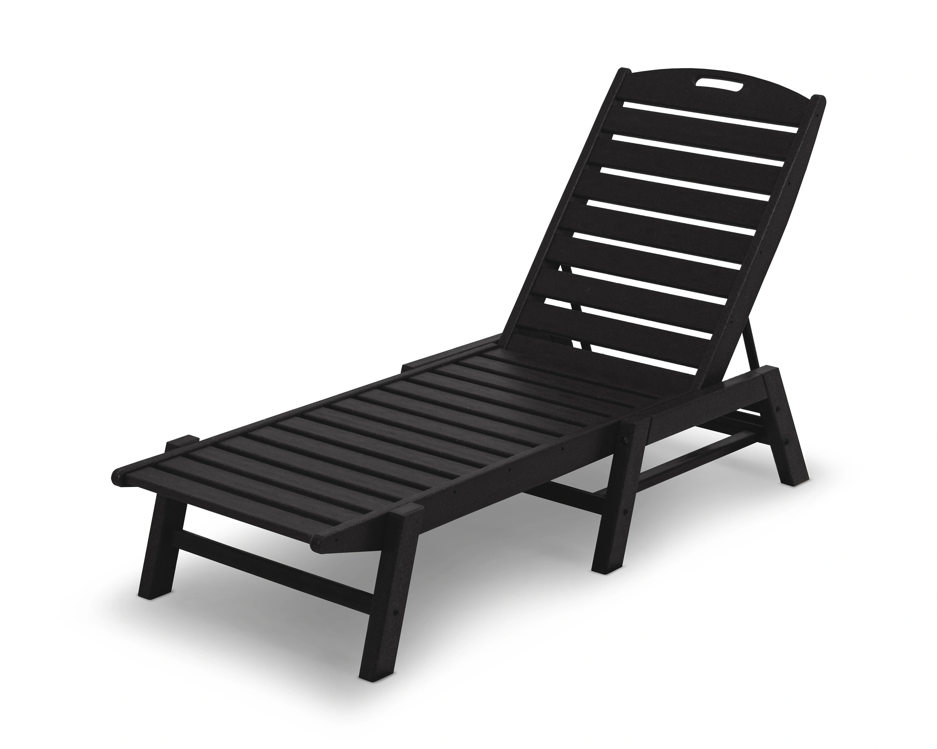 POLYWOOD Nautical Stackable Black HDPE Frame Stationary Chaise Lounge Chair with Slat Seat | NAC2280BL | Lowe's