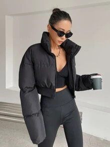 DAZY Drop Shoulder Zipper Puffer Thick Pockets Coat | SHEIN