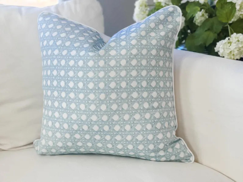 Danika Herrick Sally Blue Cane Pillow Cover - Grandmillennial Coastal Decor - Etsy | Etsy (US)