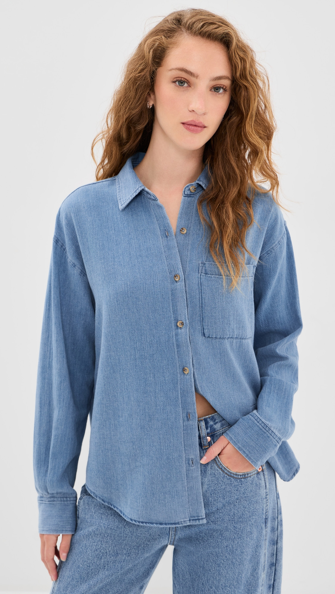 Z Supply Perfect Twill Button Up Classic Indigo L | Shopbop