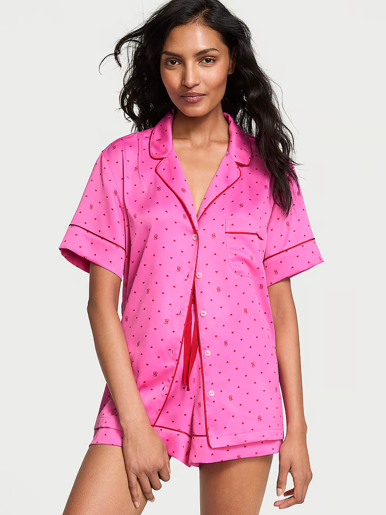 Buy Glazed Satin Short Pajama Set, COCONUT WHITE & LIPSTICK KISSES - Order Pajamas Sets online - ... | Victoria's Secret (US / CA )