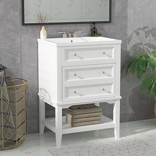 Merax, White 24" Bathroom Vanities Sink Set, Ceramic Undermount Top, Freestanding Cabinet with Dr... | Amazon (US)