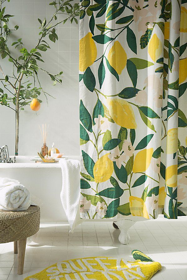 Allover Fruits Shower Curtain - Yellow at Urban Outfitters | Urban Outfitters (US and RoW)