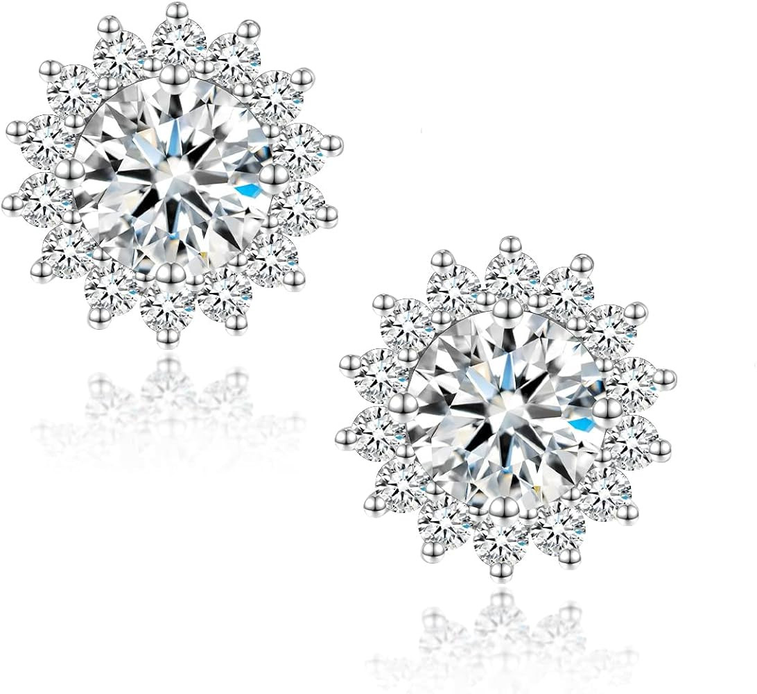SecreTalk Moissanite Stud Earrings, 1ct DF Color Ideal Cut Lab Created Diamond 18K White Gold Plated | Amazon (US)