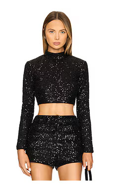 FRAME Cropped Sequin Top in Black from Revolve.com | Revolve Clothing (Global)